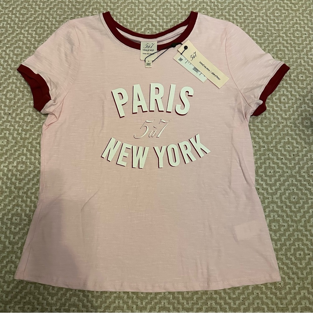 Cinq à Sept Pink and Red Short Sleeve Tee NWTs size small